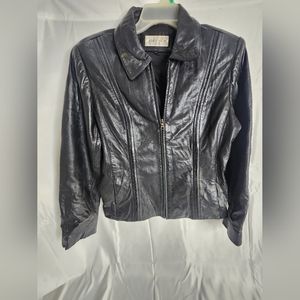 Jones New York Mens Black Leather Long Sleeve Full-Zip Motorcycle Jacket Size L